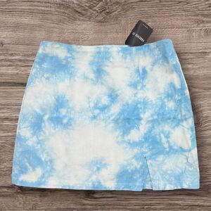 Forever 21 Blue Tie Dye Denim Mini Skirt High Waisted Summer Festival Size Large